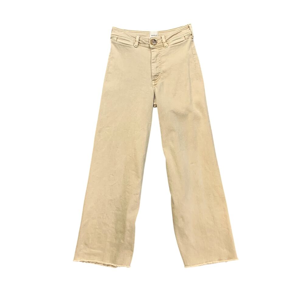 Maeve Jeans Womens 25 Beige Denim The Ettie Cropped Wide Leg Raw Hem High Rise